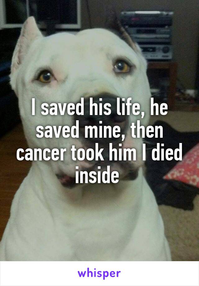 I saved his life, he saved mine, then cancer took him I died inside 