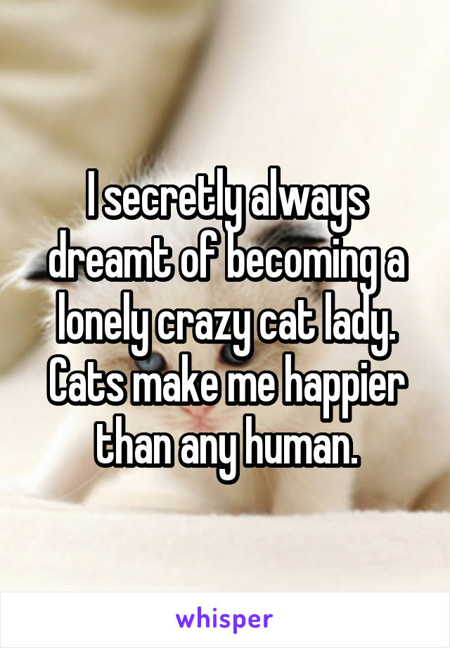 I secretly always dreamt of becoming a lonely crazy cat lady. Cats make me happier than any human.