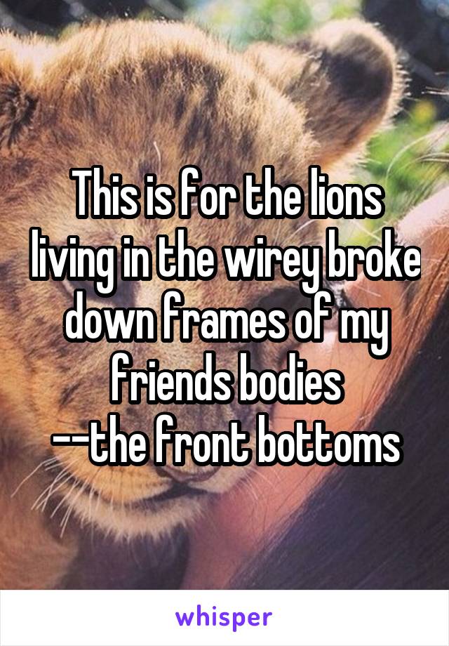 This is for the lions living in the wirey broke down frames of my friends bodies
--the front bottoms