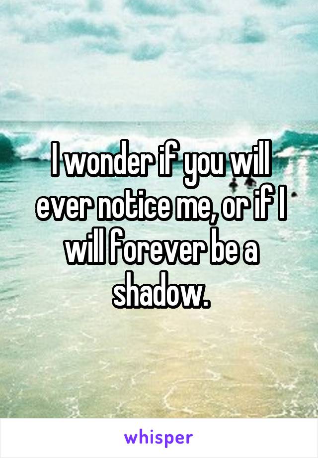 I wonder if you will ever notice me, or if I will forever be a shadow.