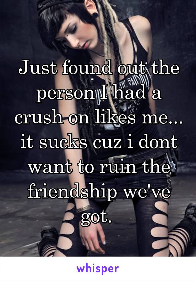 Just found out the person I had a crush on likes me... it sucks cuz i dont want to ruin the friendship we've got. 