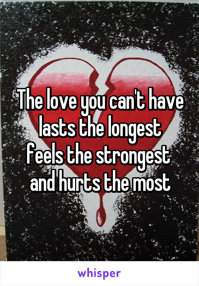 The love you can't have
lasts the longest
feels the strongest 
and hurts the most