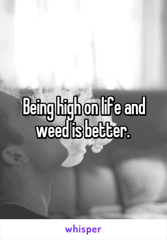 Being high on life and weed is better. 