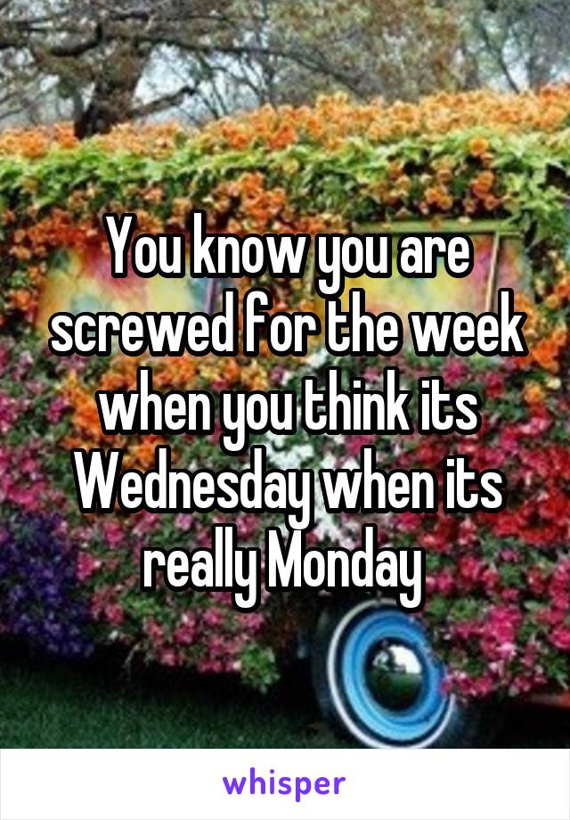 You know you are screwed for the week when you think its Wednesday when its really Monday 