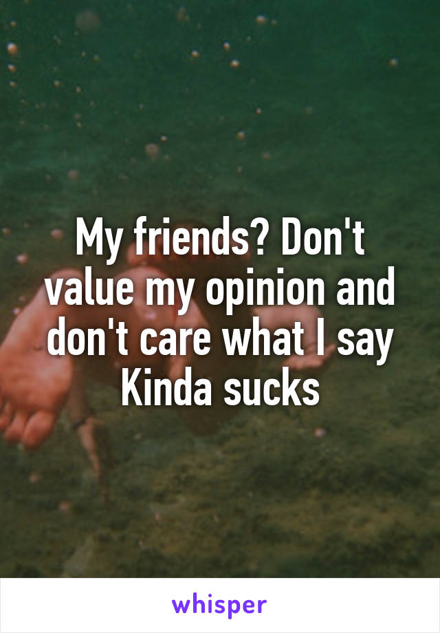 My friends? Don't value my opinion and don't care what I say
Kinda sucks