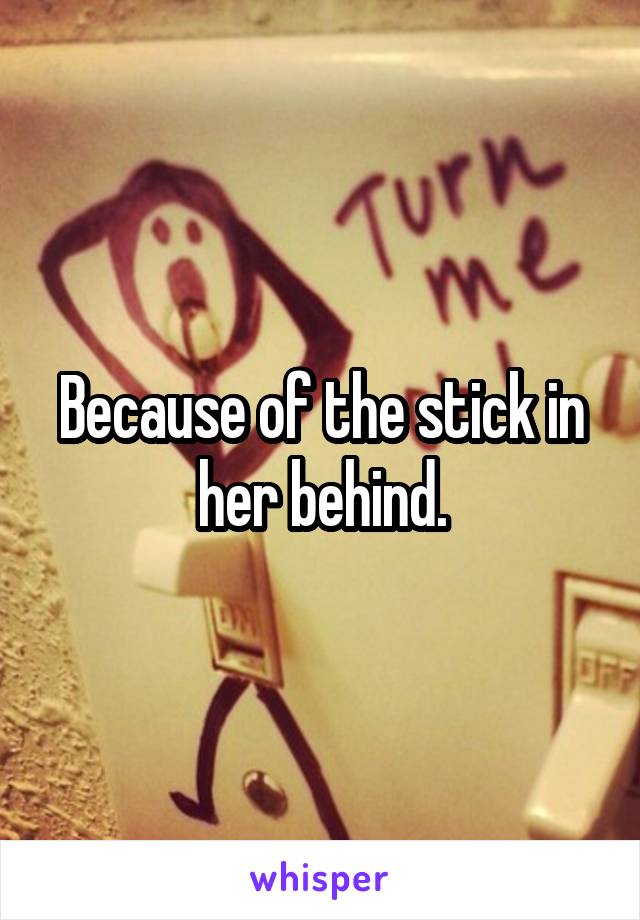 Because of the stick in her behind.