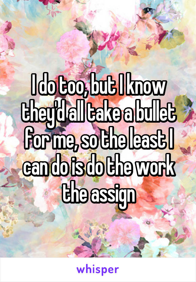 I do too, but I know they'd all take a bullet for me, so the least I can do is do the work the assign