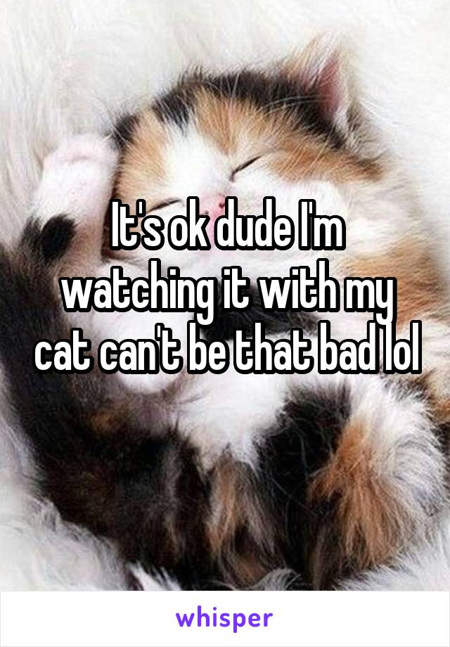 It's ok dude I'm watching it with my cat can't be that bad lol 