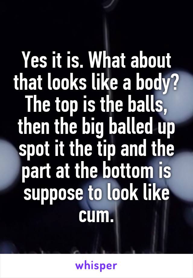 Yes it is. What about that looks like a body? The top is the balls, then the big balled up spot it the tip and the part at the bottom is suppose to look like cum.