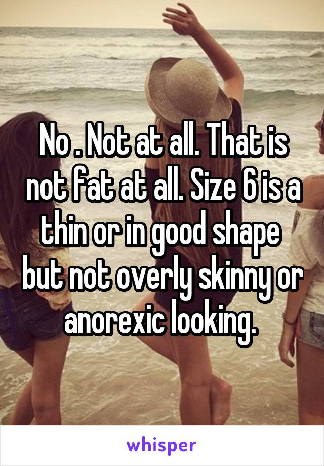 No . Not at all. That is not fat at all. Size 6 is a thin or in good shape  but not overly skinny or anorexic looking. 