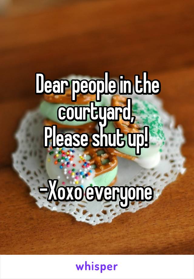 Dear people in the courtyard, 
Please shut up! 

-Xoxo everyone 