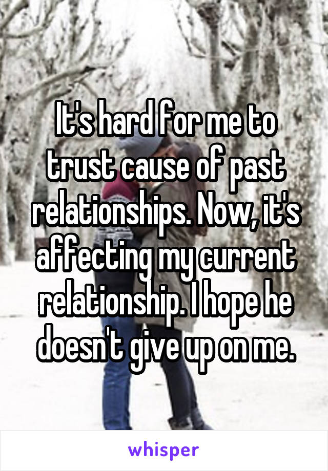 It's hard for me to trust cause of past relationships. Now, it's affecting my current relationship. I hope he doesn't give up on me.