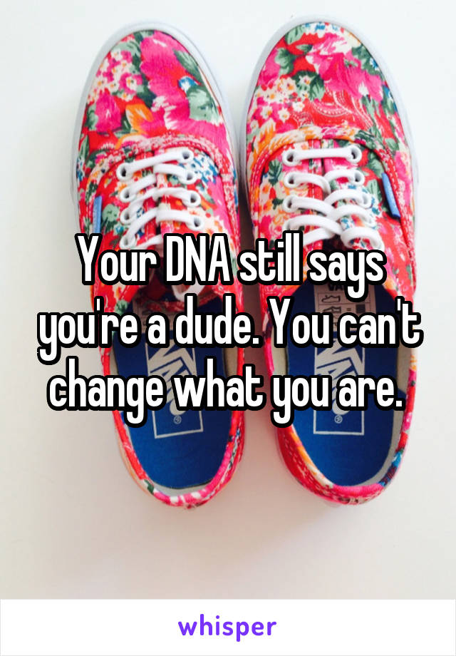 Your DNA still says you're a dude. You can't change what you are. 