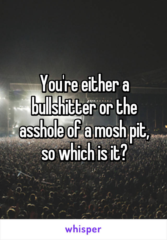 You're either a bullshitter or the asshole of a mosh pit, so which is it?