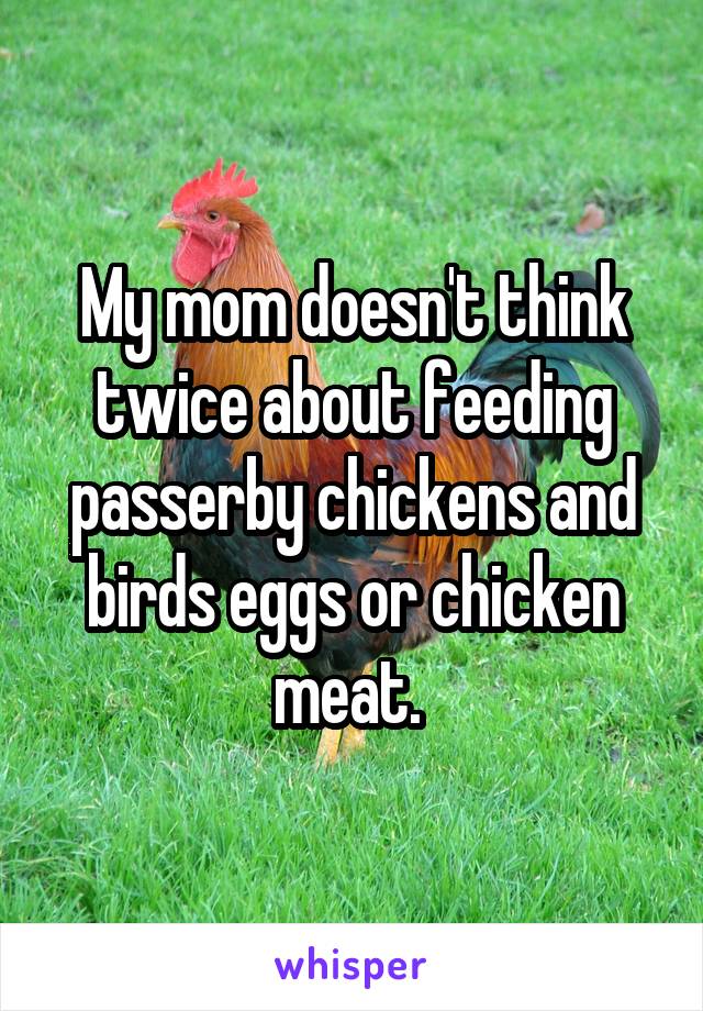 My mom doesn't think twice about feeding passerby chickens and birds eggs or chicken meat. 