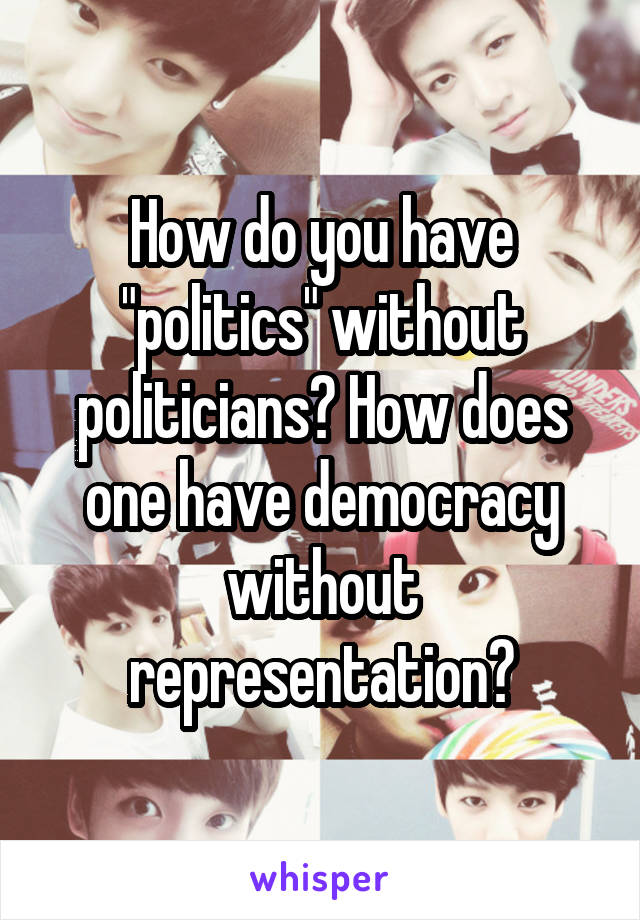 How do you have "politics" without politicians? How does one have democracy without representation?