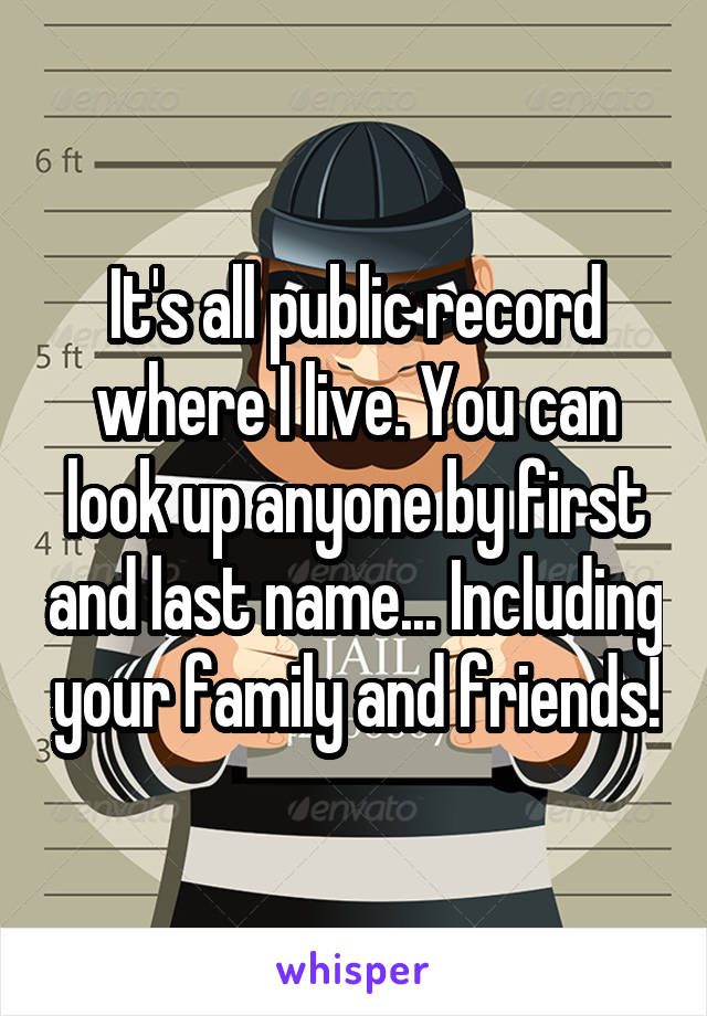 It's all public record where I live. You can look up anyone by first and last name... Including your family and friends!