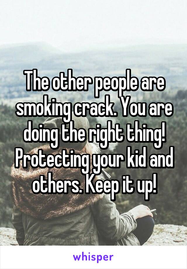 The other people are smoking crack. You are doing the right thing! Protecting your kid and others. Keep it up!