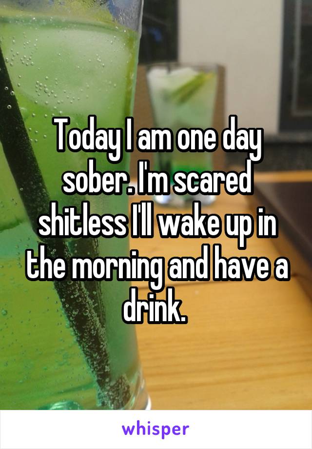 Today I am one day sober. I'm scared shitless I'll wake up in the morning and have a drink. 