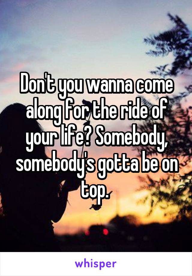 Don't you wanna come along for the ride of your life? Somebody, somebody's gotta be on top. 