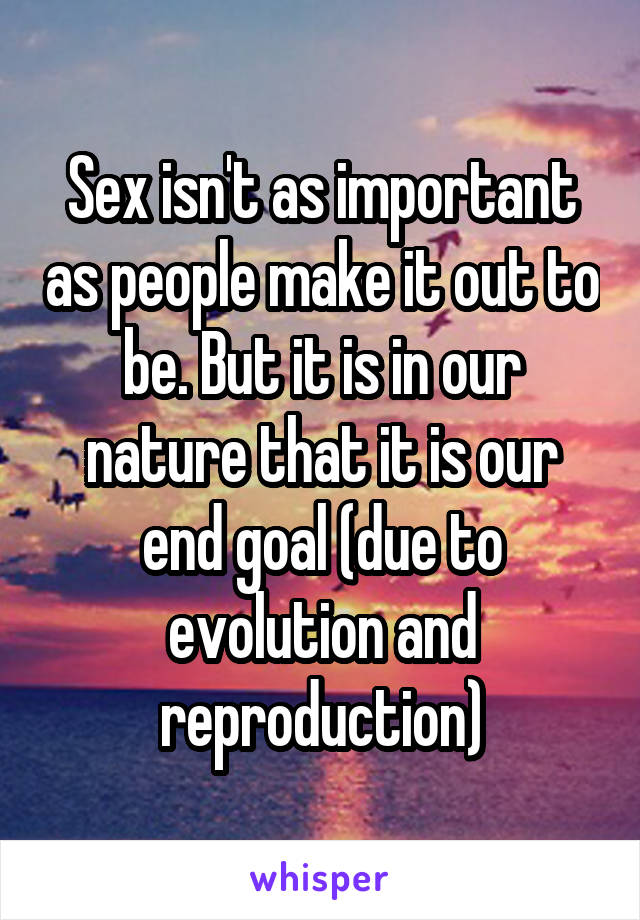 Sex isn't as important as people make it out to be. But it is in our nature that it is our end goal (due to evolution and reproduction)