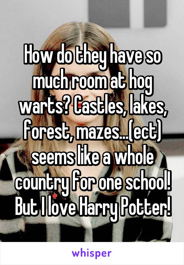 How do they have so much room at hog warts? Castles, lakes, forest, mazes...(ect) seems like a whole country for one school! But I love Harry Potter!