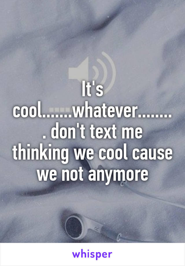 It's cool.......whatever......... don't text me thinking we cool cause we not anymore