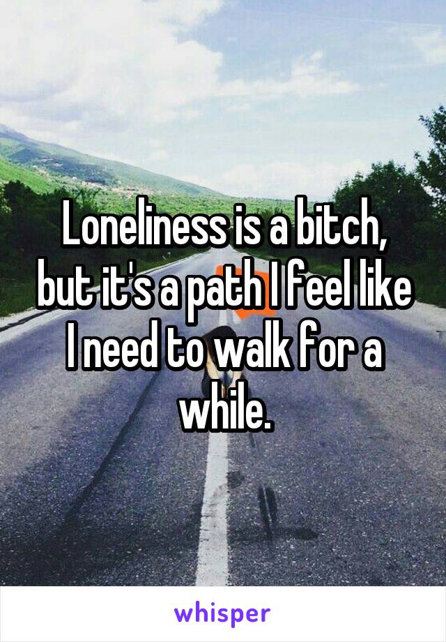 Loneliness is a bitch, but it's a path I feel like I need to walk for a while.