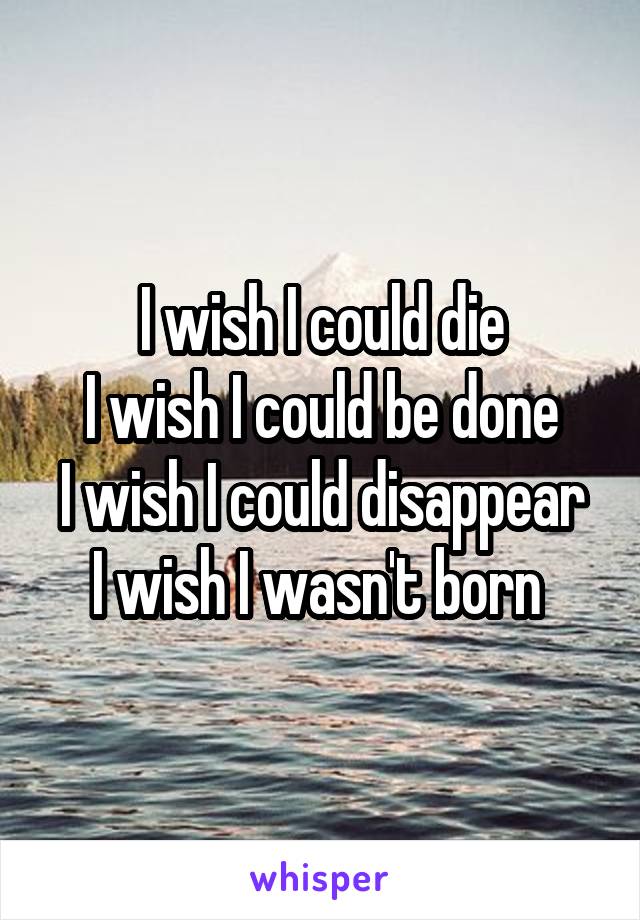 I wish I could die
I wish I could be done
I wish I could disappear
I wish I wasn't born 