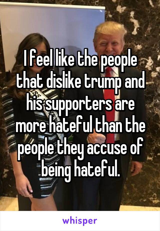 I feel like the people that dislike trump and his supporters are more hateful than the people they accuse of being hateful.