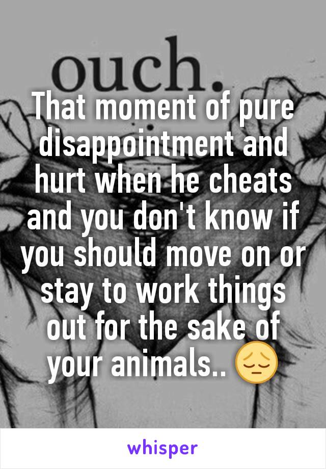 That moment of pure disappointment and hurt when he cheats and you don't know if you should move on or stay to work things out for the sake of your animals.. 😔