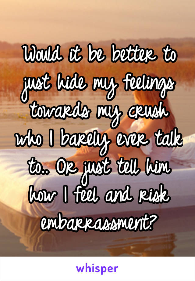 Would it be better to just hide my feelings towards my crush who I barely ever talk to.. Or just tell him how I feel and risk embarrassment?