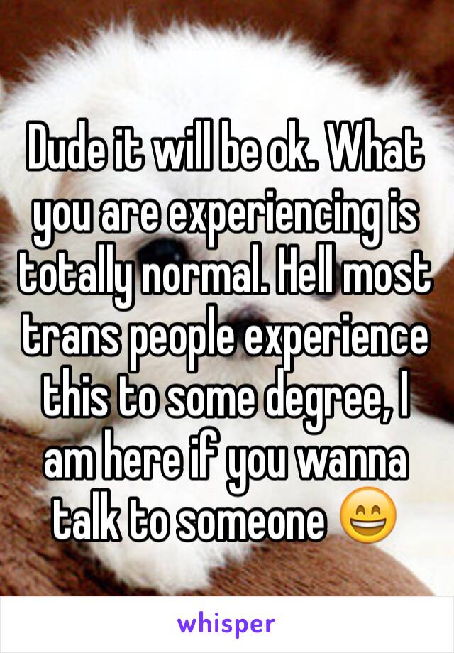 Dude it will be ok. What you are experiencing is totally normal. Hell most trans people experience this to some degree, I am here if you wanna talk to someone 😄