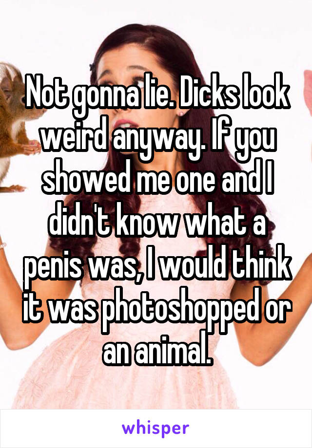 Not gonna lie. Dicks look weird anyway. If you showed me one and I didn't know what a penis was, I would think it was photoshopped or an animal.