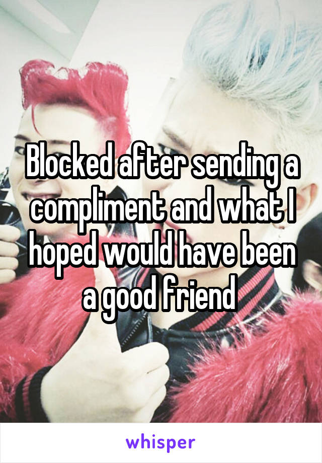 Blocked after sending a compliment and what I hoped would have been a good friend 