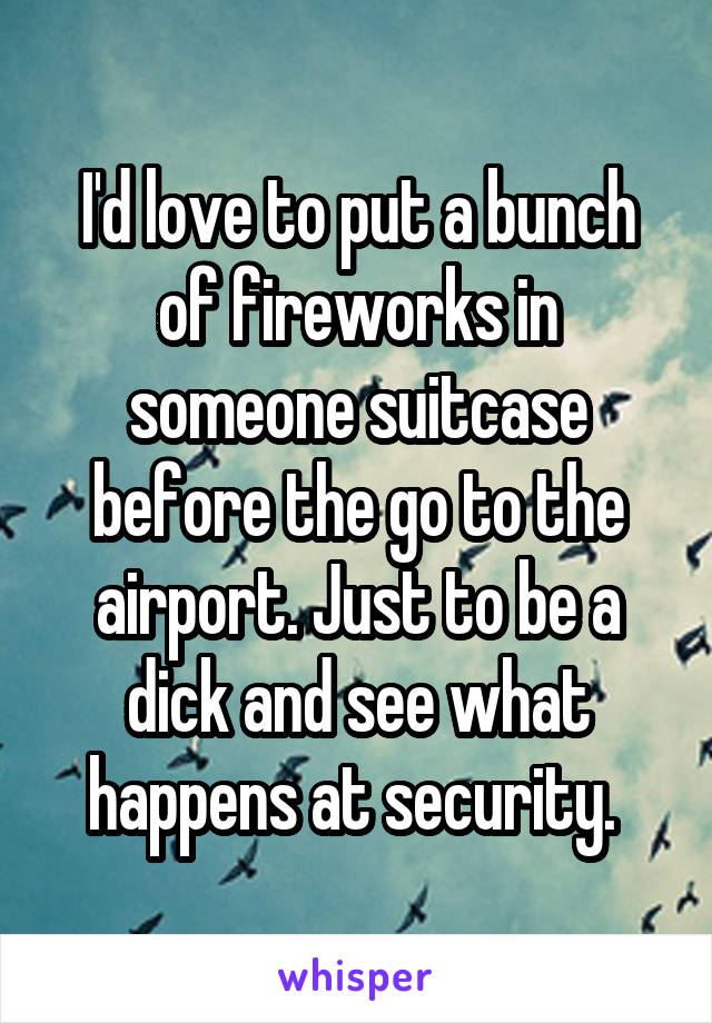 I'd love to put a bunch of fireworks in someone suitcase before the go to the airport. Just to be a dick and see what happens at security. 