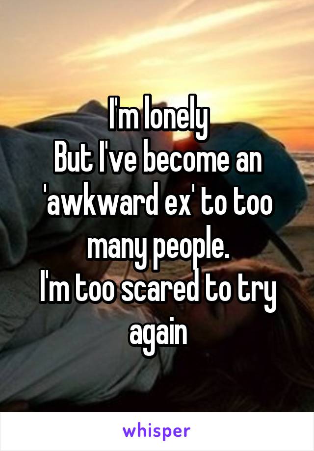 I'm lonely
But I've become an 'awkward ex' to too many people.
I'm too scared to try again