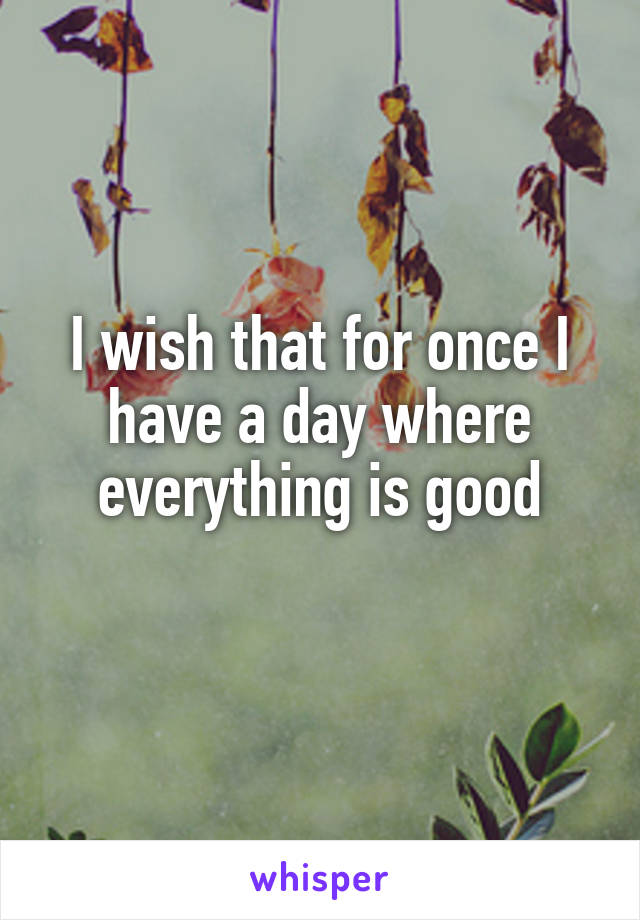 I wish that for once I have a day where everything is good
