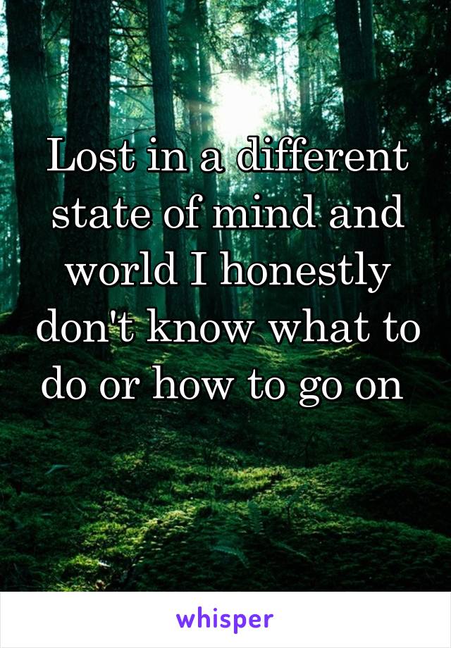 Lost in a different state of mind and world I honestly don't know what to do or how to go on 

