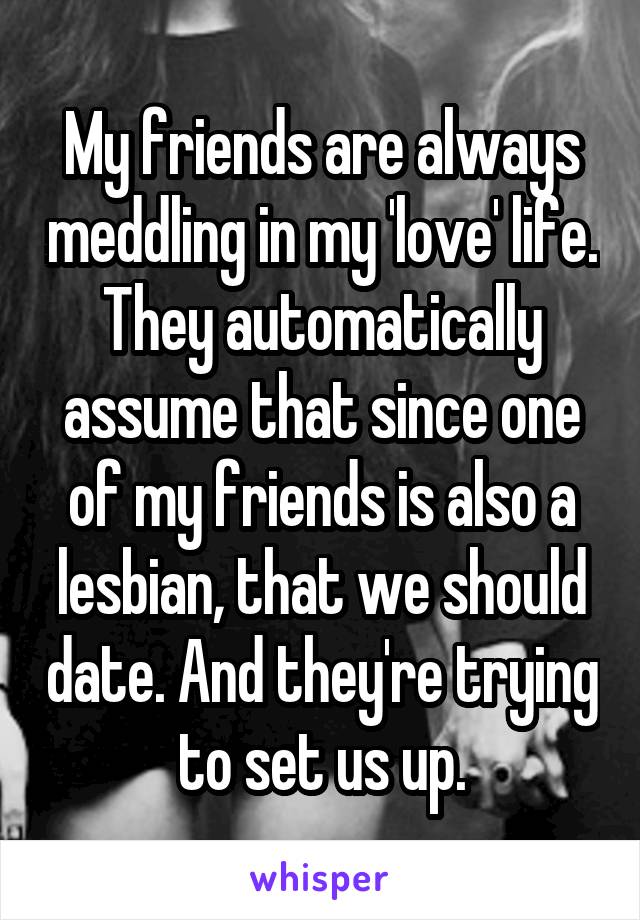 My friends are always meddling in my 'love' life. They automatically assume that since one of my friends is also a lesbian, that we should date. And they're trying to set us up.