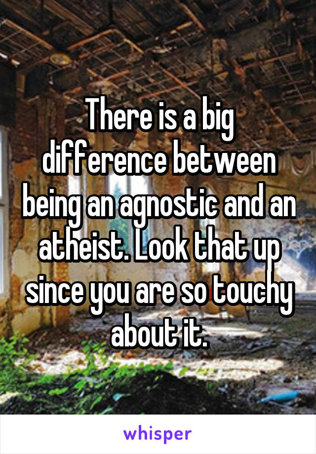 There is a big difference between being an agnostic and an atheist. Look that up since you are so touchy about it.