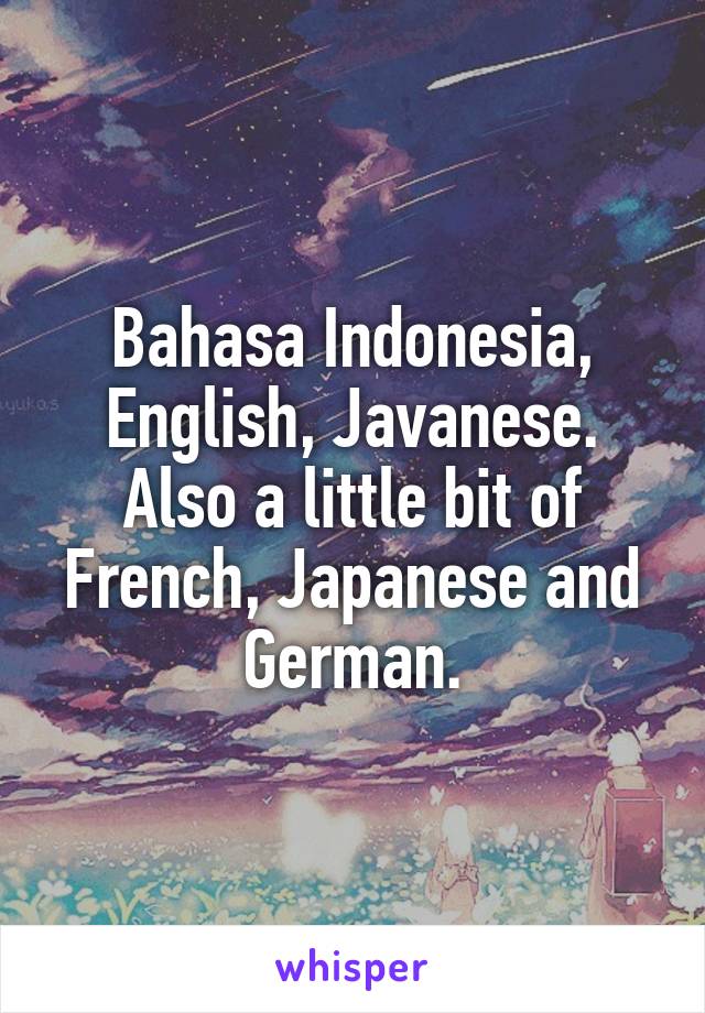 Bahasa Indonesia, English, Javanese. Also a little bit of French, Japanese and German.