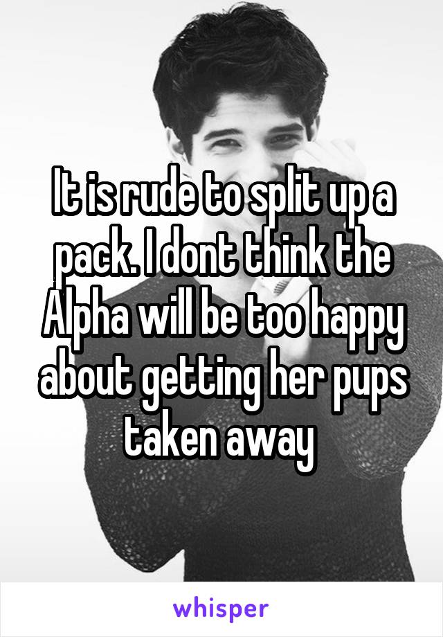 It is rude to split up a pack. I dont think the Alpha will be too happy about getting her pups taken away 