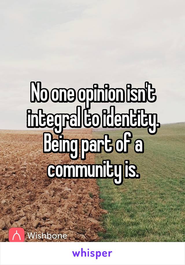 No one opinion isn't integral to identity. Being part of a community is.