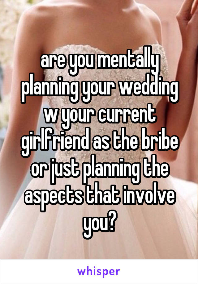 are you mentally planning your wedding w your current girlfriend as the bribe or just planning the aspects that involve you?