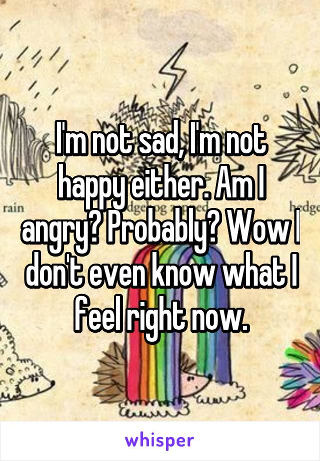 I'm not sad, I'm not happy either. Am I angry? Probably? Wow I don't even know what I feel right now.