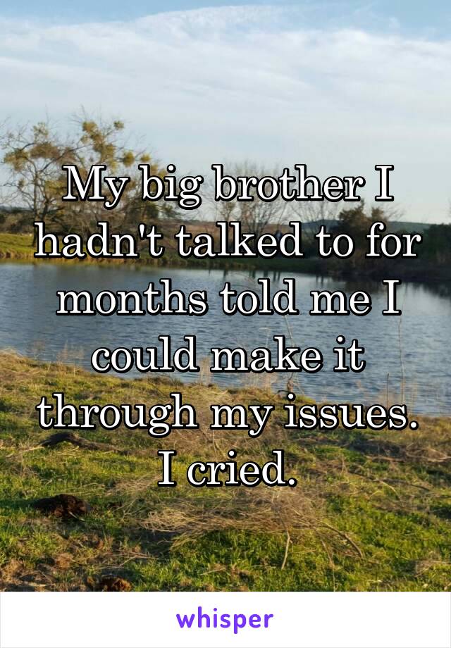 My big brother I hadn't talked to for months told me I could make it through my issues. I cried.