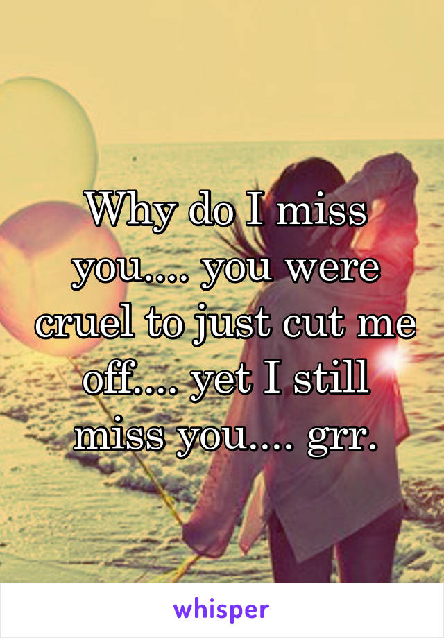 Why do I miss you.... you were cruel to just cut me off.... yet I still miss you.... grr.