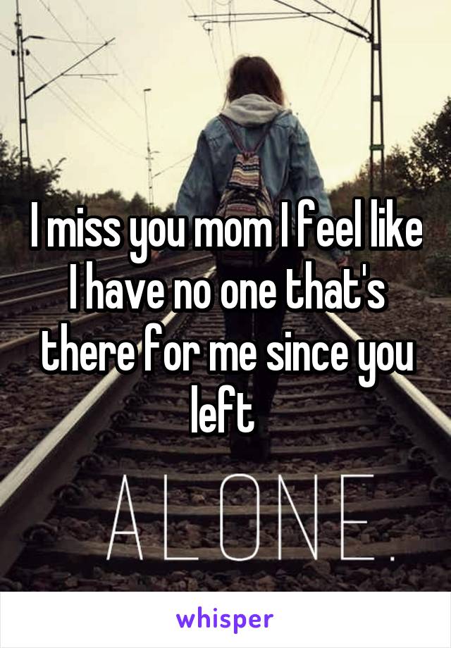 I miss you mom I feel like I have no one that's there for me since you left 