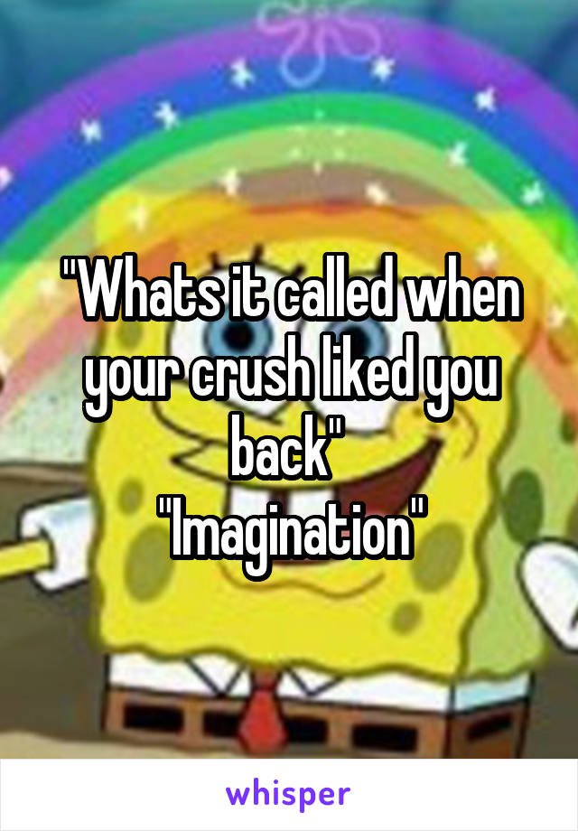 "Whats it called when your crush liked you back" 
"Imagination"